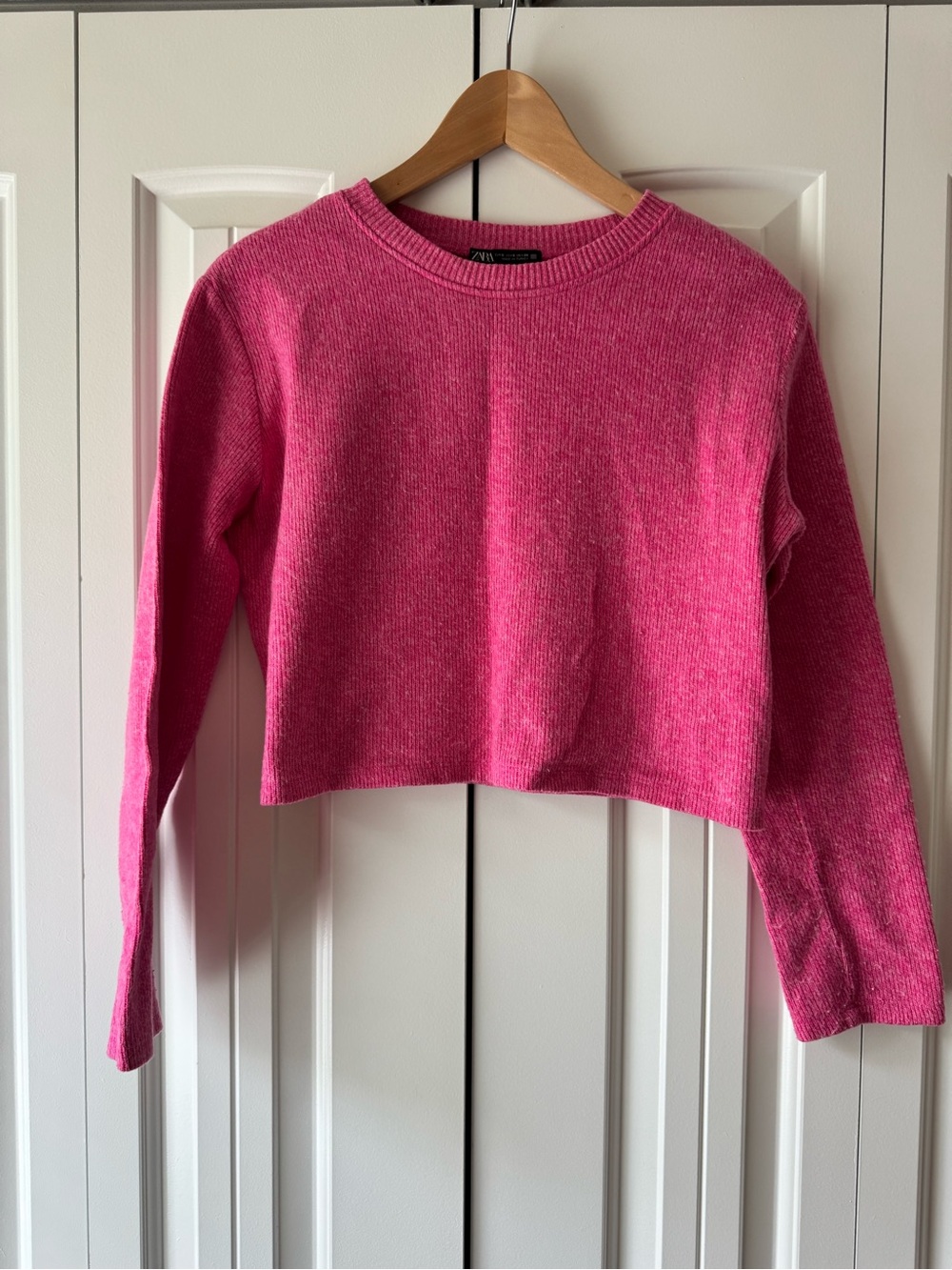 Zara Pink Cropped Crewneck Sweater